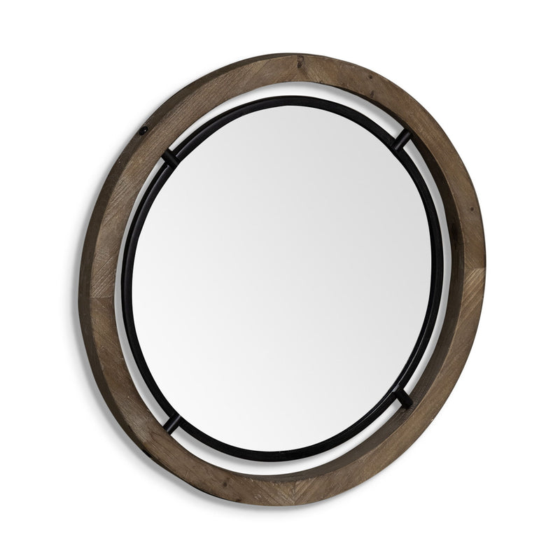 28" Round Framed Accent Mirror - Brown
