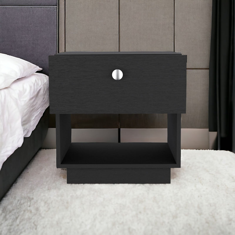 20" One Drawer Faux Wood Nightstand - Black
