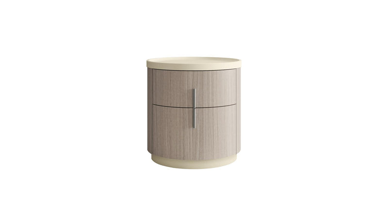 Wood Round Two Drawer Nightstand - Beige And Oak