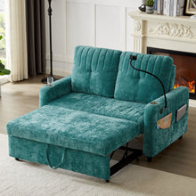 Load image into Gallery viewer, Modern Loveseat Pull Out Sofa Bed With Adjustable Backrest, Two Cup Holders, A Phone Holder, Three Charging Ports And Side Storage Pockets For Living Room
