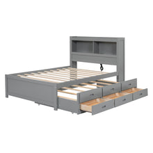Load image into Gallery viewer, Full Size Platform Bed With Trundle, Drawers, USB Ports And Built In Shelves - Gray
