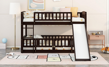 Load image into Gallery viewer, Bunk Bed with Slide,Twin Over Twin Low Bunk Bed with Fence and Ladder for Toddler Kids Teens Espresso
