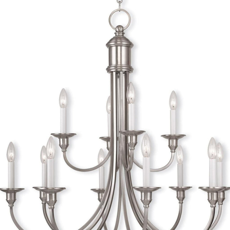 32" Twelve Light Dimmable Chandelier With Shades - Nickel