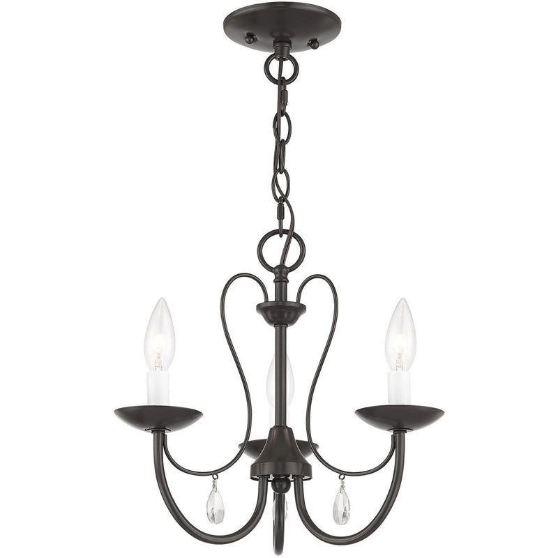 12" Three Light Dimmable Chandelier With Shades - Bronze