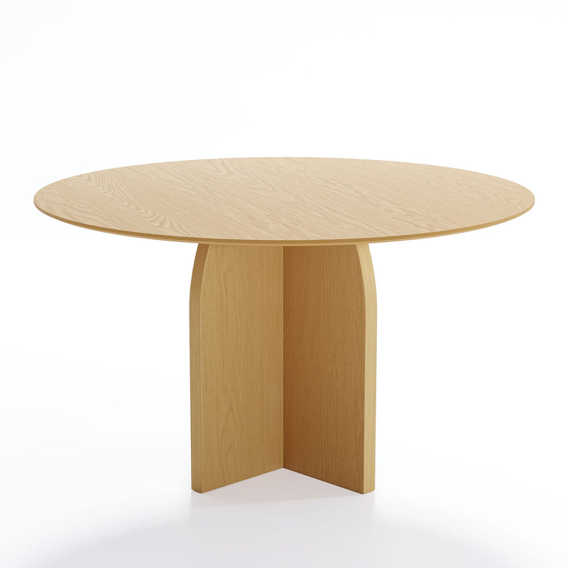 52" Solid Wood Pedestal Base Round Top Dining Table - Beige