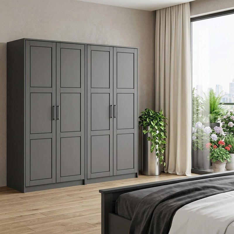 Solid Wood Four Door Combo Dresser - Gray