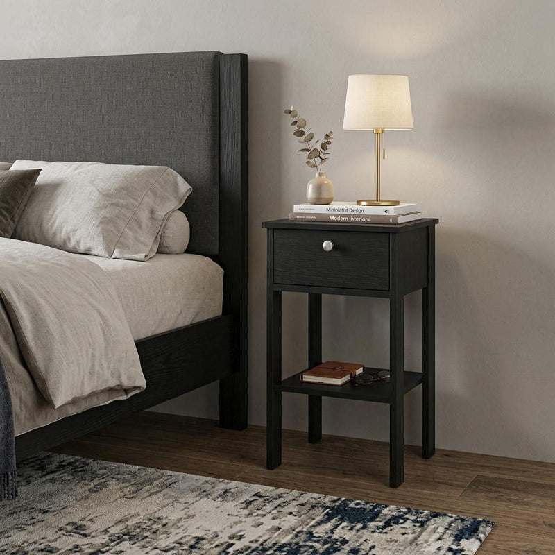 Wood One Drawer Nightstand - Black