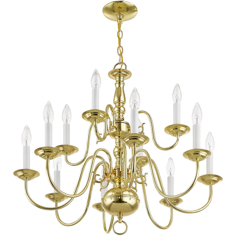 23" Twelve Light Dimmable Chandelier With Shades - Brass