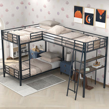 Load image into Gallery viewer, L-Shaped Twin over Twin Bunk Bed with Twin Size Loft Bed with Desk and Shelf ,Brown
