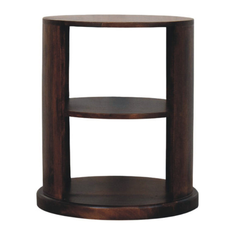 Solid Wood Round Floor Shelf End Table With Two Shelves - Brown