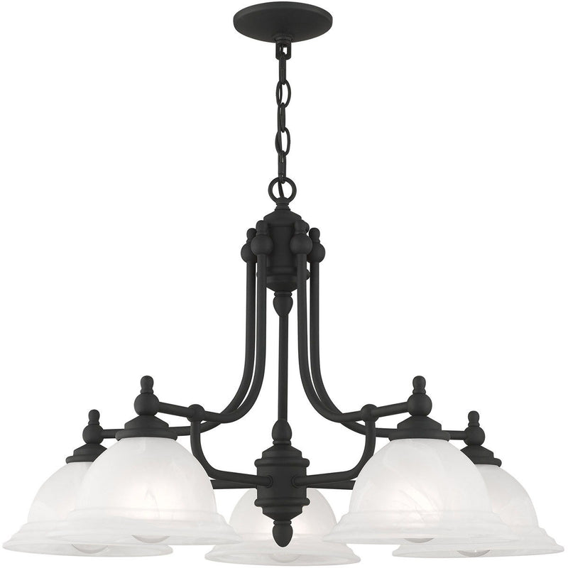 18" Five Light Metal Dimmable Chandelier With Shades - Black