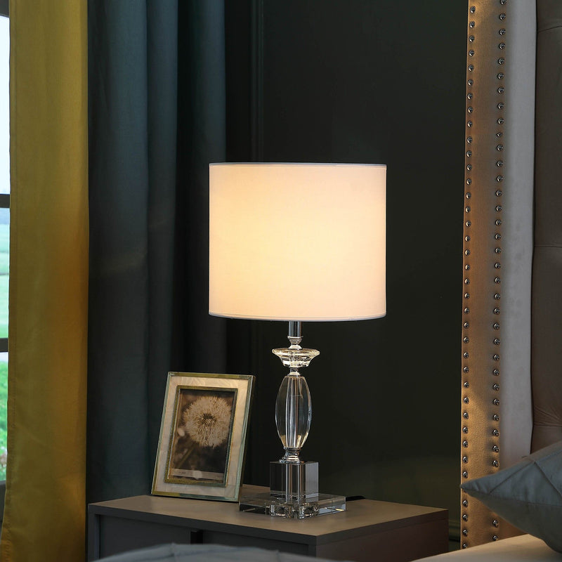 Crystal Standard Table Lamp With White Classic Drum Shade Table Lamp - Silver