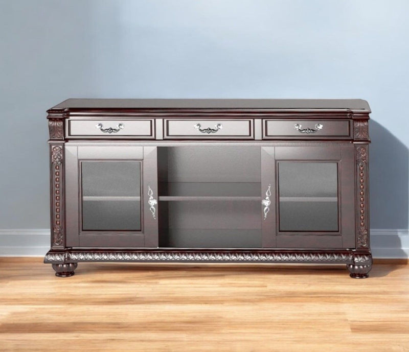 Wood Cabinet Enclosed Storage TV Stand - Dark Brown