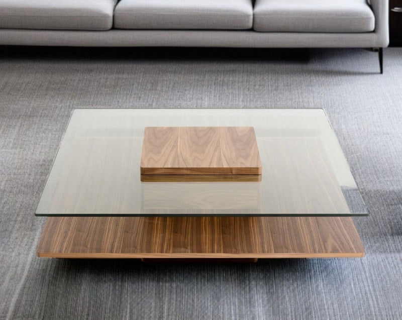 Glass Coffee Table With Shelf - Clear And Brown