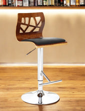Load image into Gallery viewer, Contemporary Faux Leather And Wood Low Back Adjustable Height Bar Chair - Black
