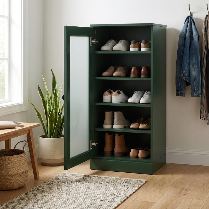 Ten Pair Solid Woodshoe Storage Cabinet (752266) - Green