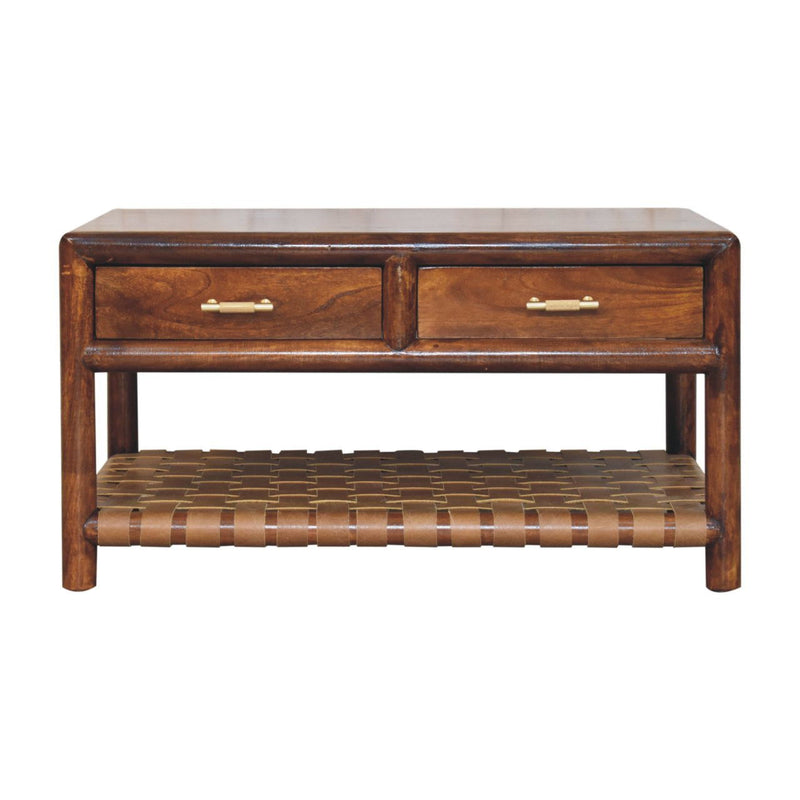 Solid Wood Coffee Table With Four Drawers - Brown