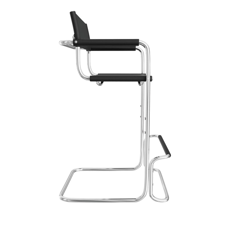 Leather Bar Height Bar Chair - Black / Silver