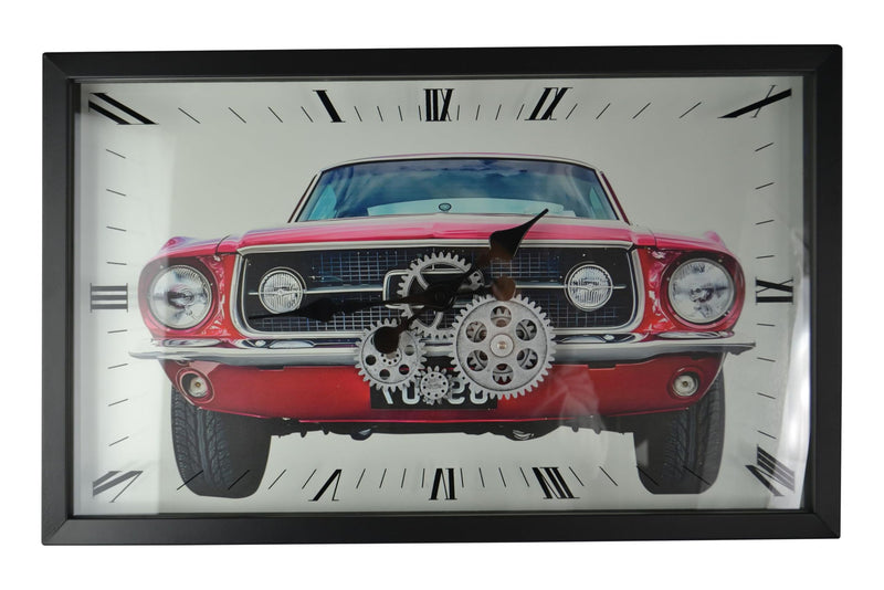 Silent Analog Exposed Gear Wall Clock - Black / Red / Silver