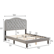 Load image into Gallery viewer, Queen Platform Upholstered Bed Button Tufted With Curve Design, Strong Wood Slat Support - Gray
