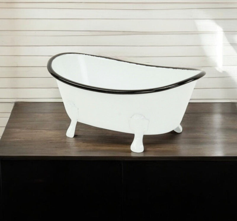Fabric Hand Painted Decorative Tub Tabletop Sculpture - White