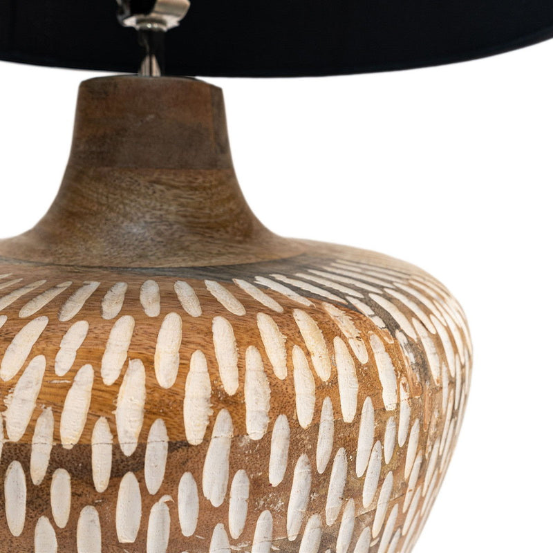 24" Solid Wood LED Table Lamp With Black Drum Shade - Brown / Off White