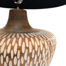 Load image into Gallery viewer, 24" Solid Wood LED Table Lamp With Black Drum Shade - Brown / Off White
