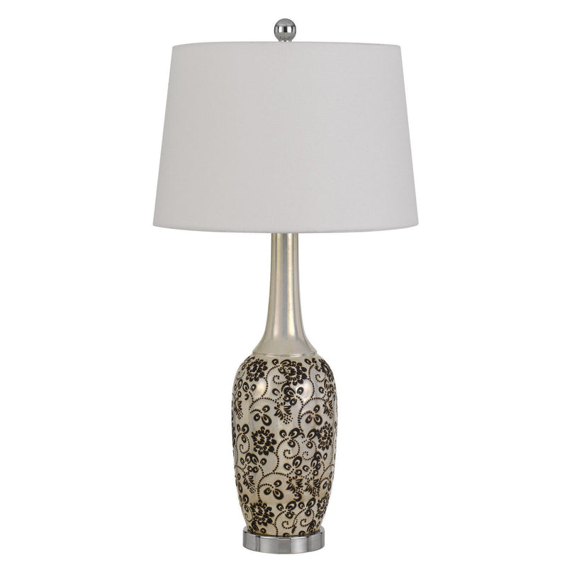Metal Two Light Bedside Table Lamps With White Globe Shade (Set of 2) - Silver