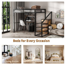 Load image into Gallery viewer, Full Size Loft Bed With Desk &amp; Wardrobe Heavy Frame, Built In Staircase, Storage Rack &amp; Shelves Gaming Bed - Black
