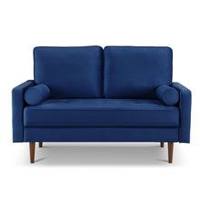 Load image into Gallery viewer, Velvet Loveseat And Toss Pillows - Blue / Dark Brown
