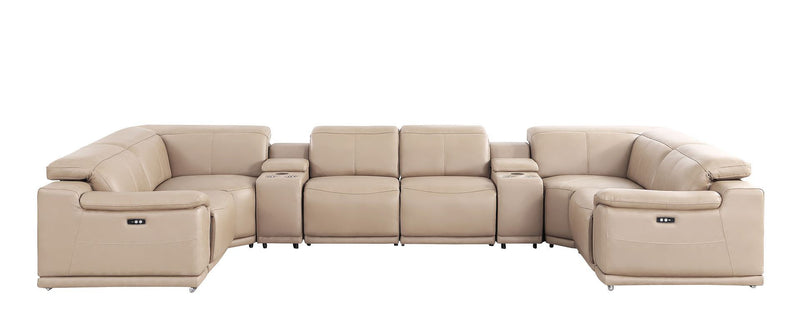Leather Modular U-Shaped 8 Piece Corner Sectional With Console - Beige