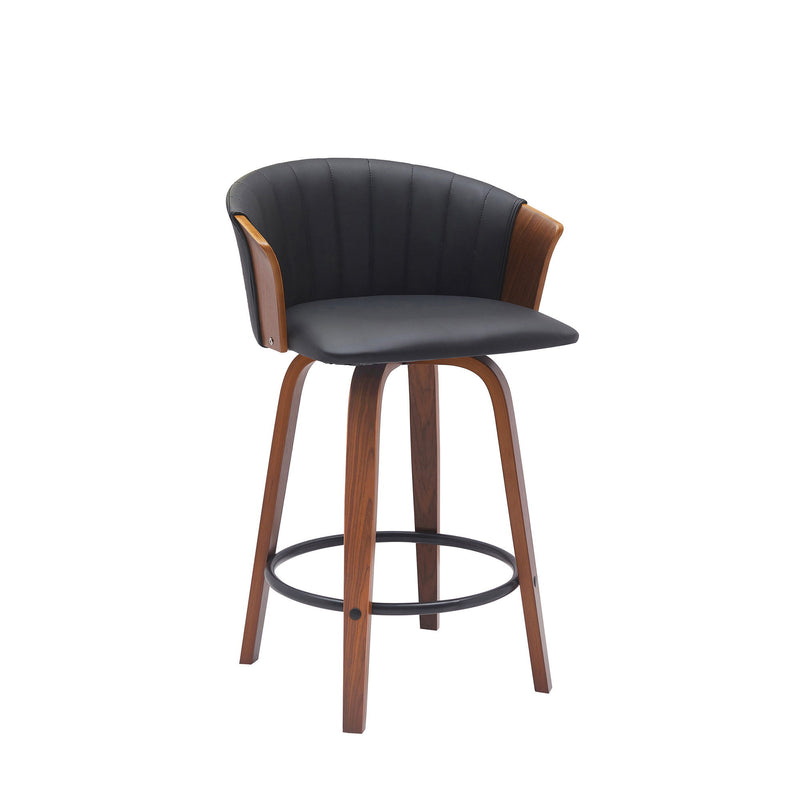 Faux Leather With Solid Wood Swivel Counter Height Bar Chair - Black And Wood Brown