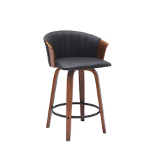 Load image into Gallery viewer, Faux Leather With Solid Wood Swivel Counter Height Bar Chair - Black And Wood Brown
