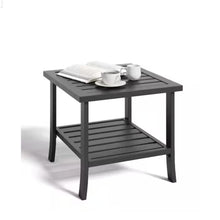 Load image into Gallery viewer, Square 2 Tier All-Weather Outdoor Side Table With Slatted Top

