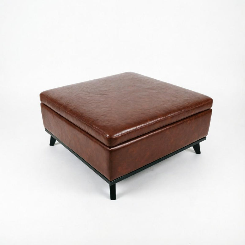 And Black Faux Leather Ottoman With Storage - Brown