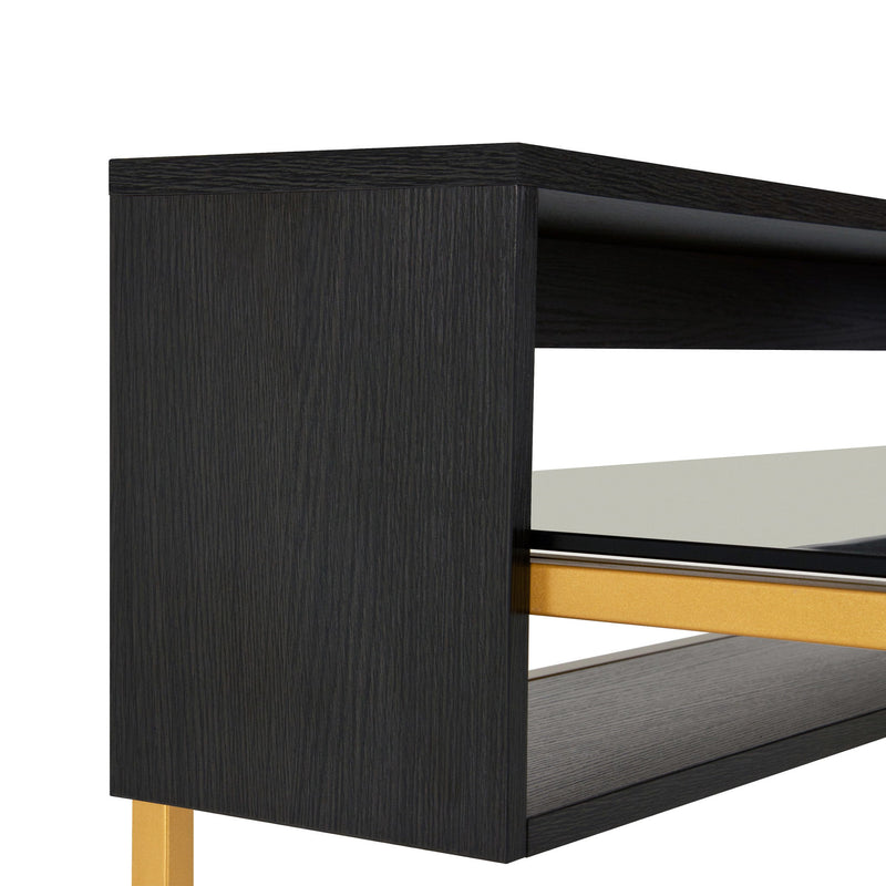 Stainless Trestle Writing Desk - Smoky / Black / Gold