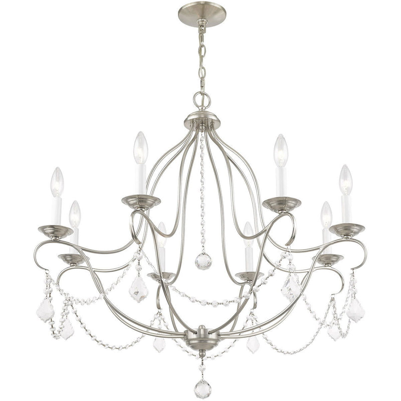Eight Light Metal Dimmable Chandelier With Shades - Nickel