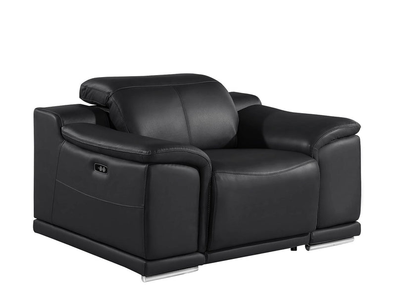 Genuine Leather Wall Hugger Power Recliner With USB - Black