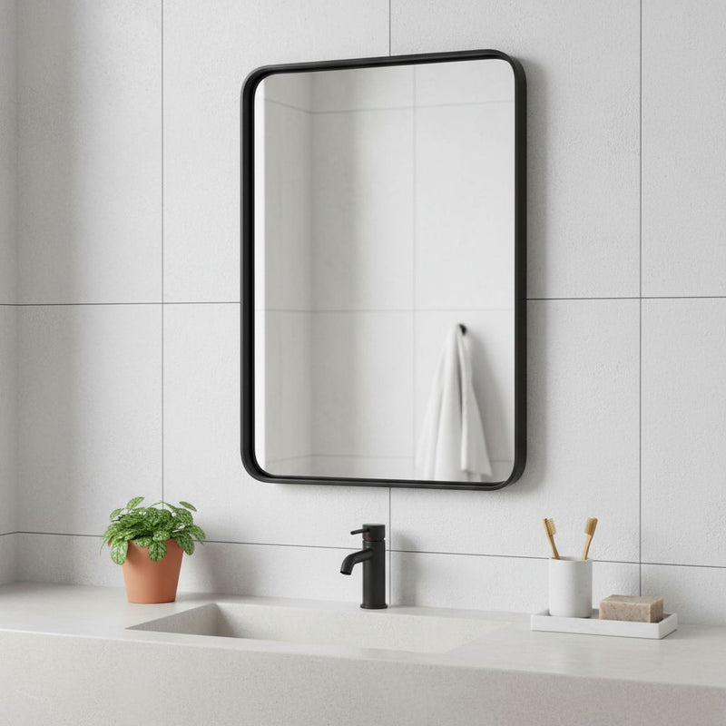 30" Metal Floating Framed Bathroom Vanity Mirror - Black