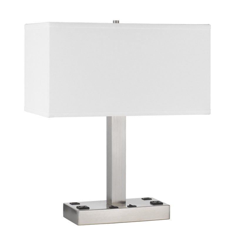 Metal Two Light Desk USB Table Lamp With White Shade - Nickel