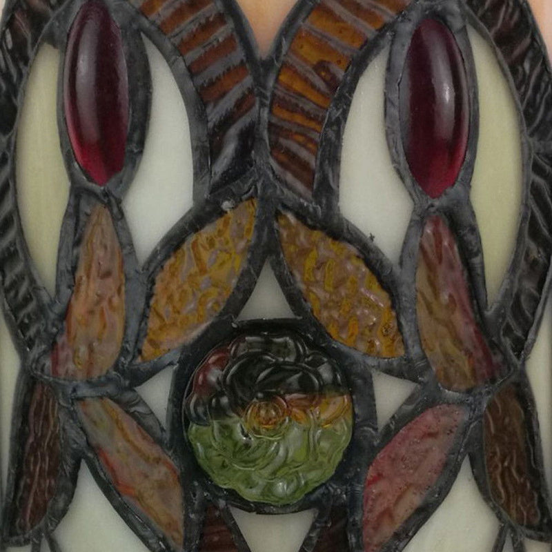 Geometric Floral Stained Glass Accent Lamp - Ivory And Brown
