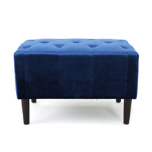 Load image into Gallery viewer, Mid Century Ottoman Velvet With Button Tufting With Birch Wood Legs - Navy Blue

