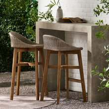 Load image into Gallery viewer, Beeson - Outdoor Wicker And Acacia Wood Barstools Set, Water Resistant - Brown

