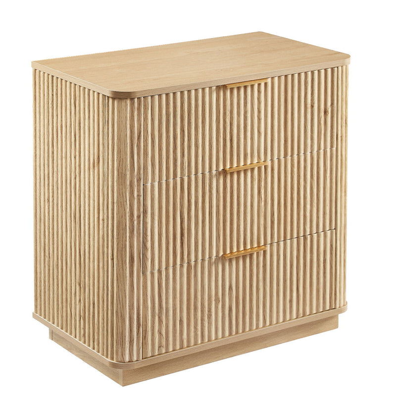 Ribbed Texture Three Drawer Dresser - Oak