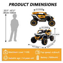 Load image into Gallery viewer, Ride On Models 12V Kids Electric Truck With Remote Control, Front &amp; Rear Suspension, 2 Seater UTV, Flashlights, Music Player - Yellow / White
