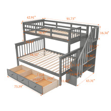 Load image into Gallery viewer, Stairway Twin-Over-Full Bunk Bed with Drawer, Storage and Guard Rail for Bedroom, Dorm, for Adults, Gray color(Old SKU: LP000219AAE)
