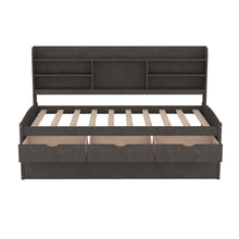 Load image into Gallery viewer, Captain Bed With Built In Bookshelves, 3 Storage Drawers, And Trundle
