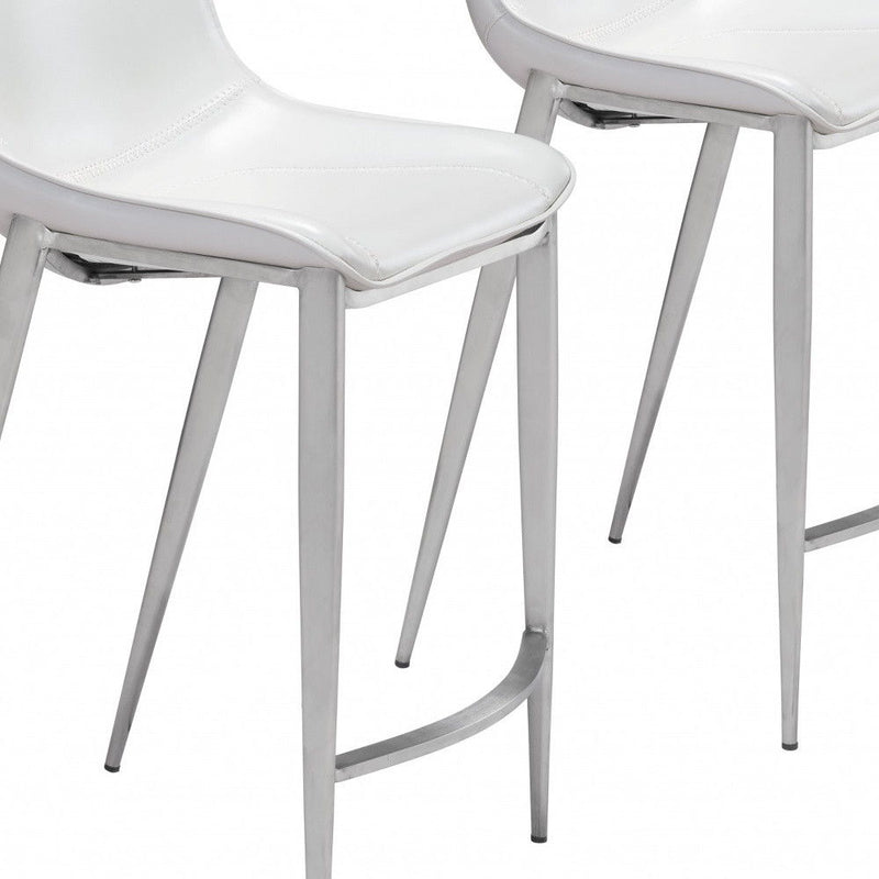 21.7" x 20.7" x 39.8" Steel Low Back Counter Height Bar Chairs (Set of 2) - White And Silver