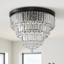 Load image into Gallery viewer, Six Light Crystal Flush Chandelier With Shades - Black
