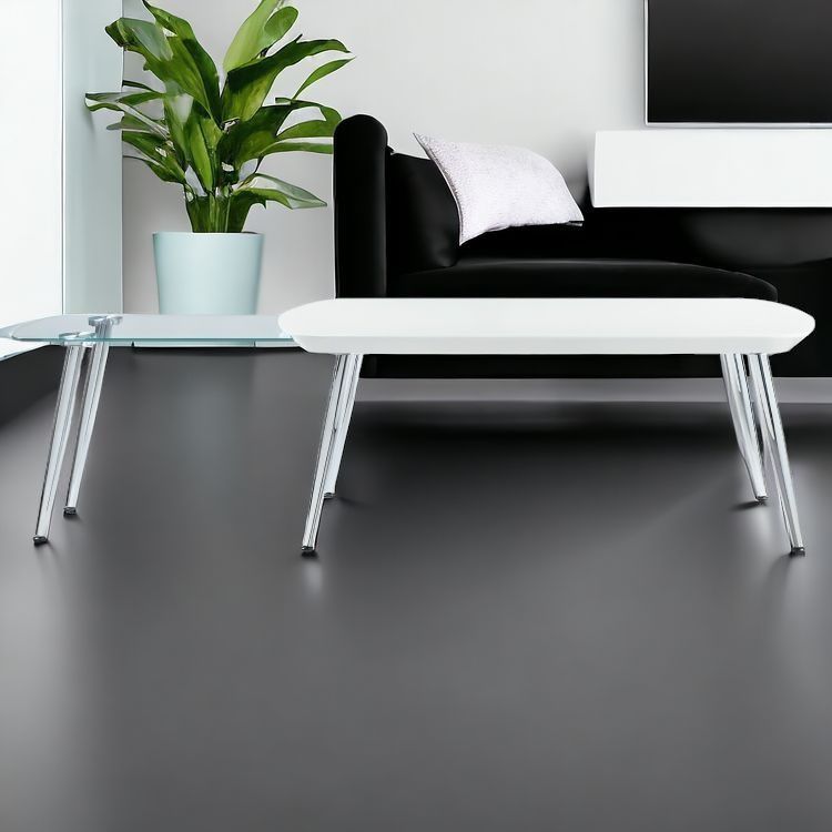 Clear And Silver Wood And Glass Extendable Coffee Table - White